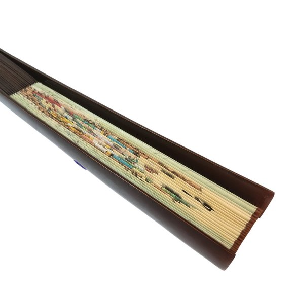 Japanese Folding Fan Ink Wash Pattern Silk 36" x 20" Spread - Picture 4 of 14